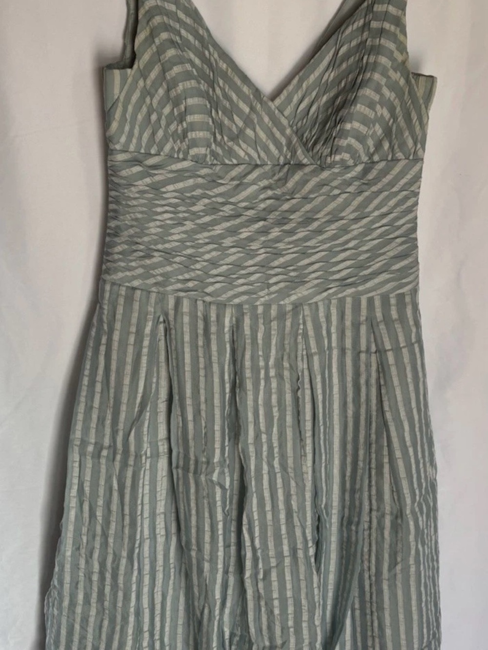 Lafayette 148 Sage Green White Stripe Cocktail Sundress Women Size 4 Sleeveless